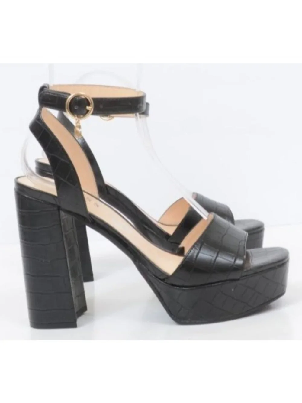 Guess Women's 8.5 Moc Croc 5 Inch Platform Heels Ankle Strap Sandals Clubwear
